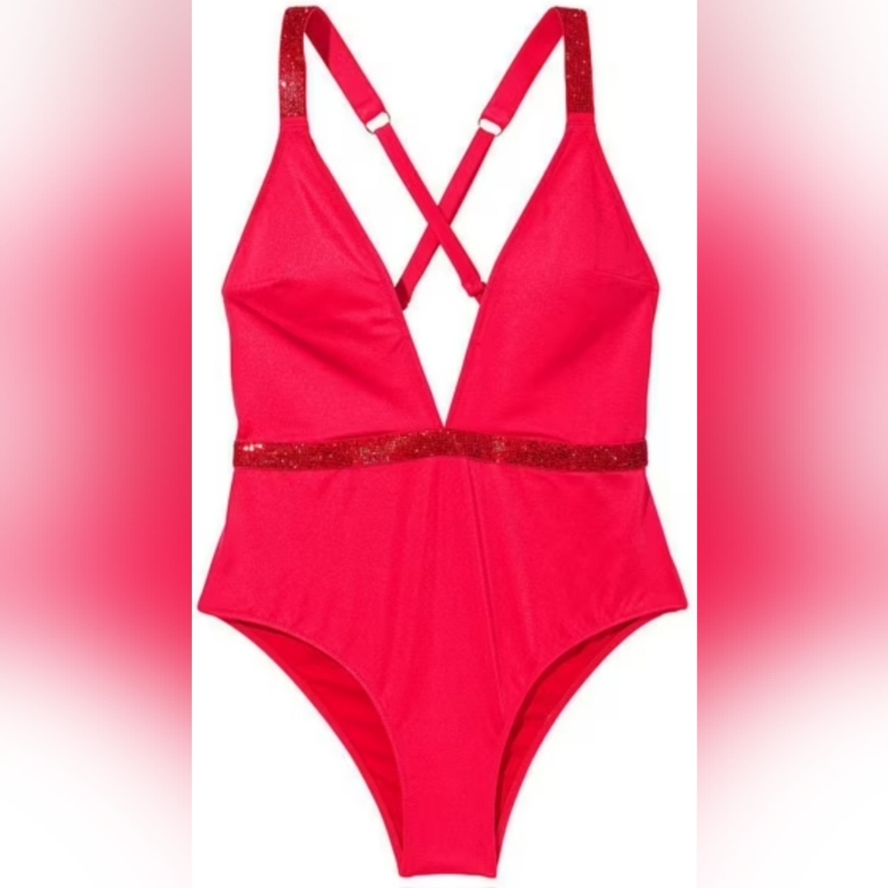 L ❤️VS Swim Shine Strap One Piece Swimsuit Tropical Island Getaway